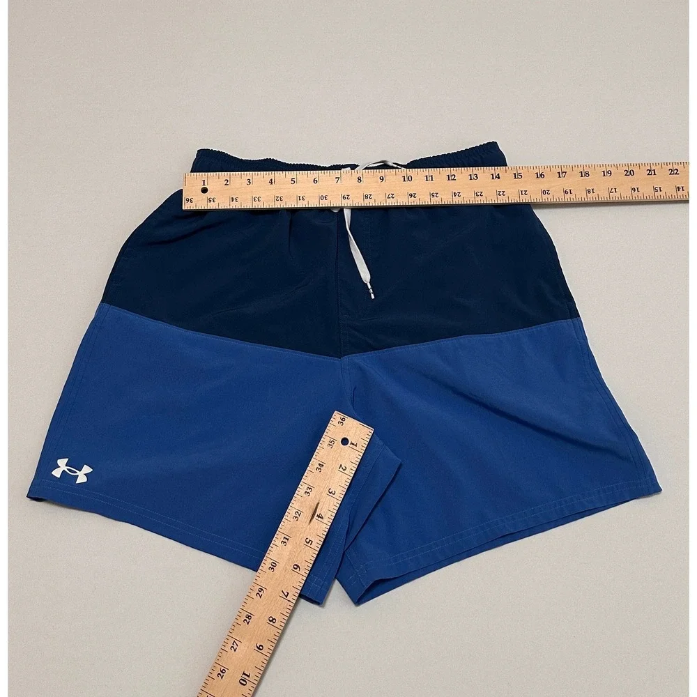 Under Armour Mens Blue Colorblock Swim Trunks Unlined Board Shorts Large